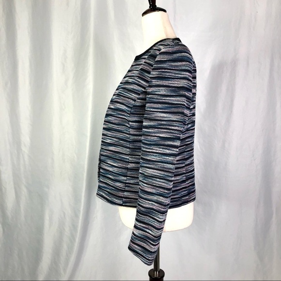 Tahari cropped fitted jacket open front woven cotton space dye 4 - Picture 5 of 8